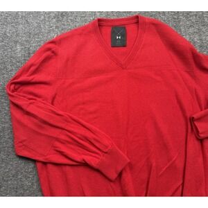 Under Armour Mens Large Red Cashmere Silk Made in Italy V-Neck Sweater